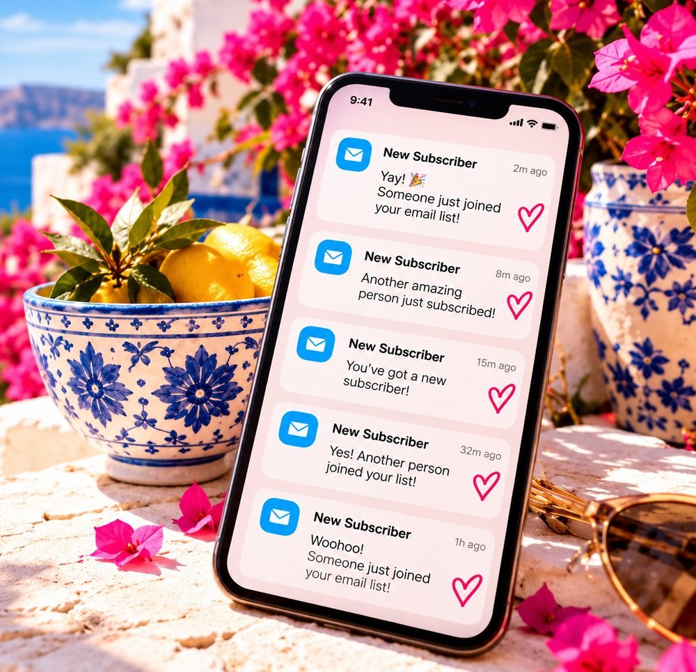 Phone showing a stack of new subscriber notifications